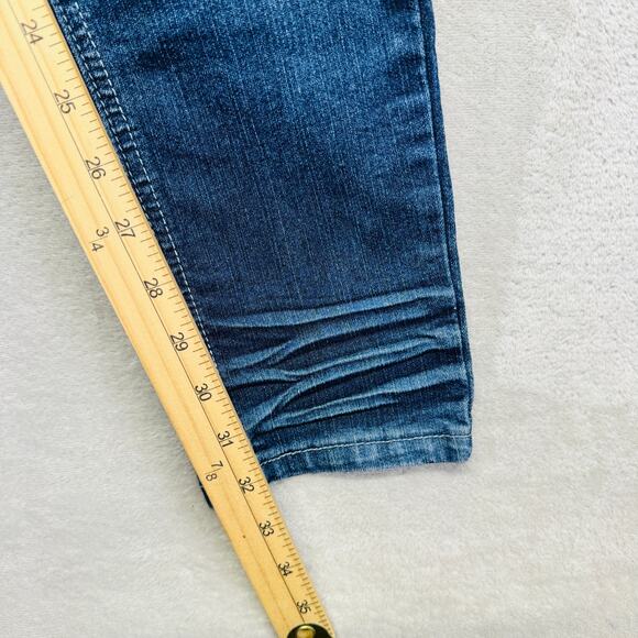 RawBlue Jeans Womens 9/10 Dark Wash Blue Denim Mid Rise Skinny 32" Destroyed Y2K - Picture 9 of 12